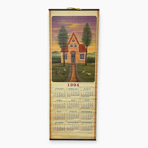 Vintage 1994 Bamboo Wall Calendar Roll Up Primitive Americana Country Folk Art